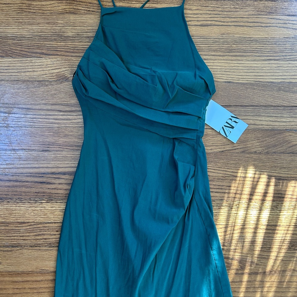 Zara Backless Teal Dress, NWT, women’s medium, green